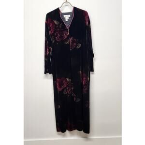 Vintage Oscar De La Rente  Black Floral Velvet Long Night Gown/Dress, Size Large